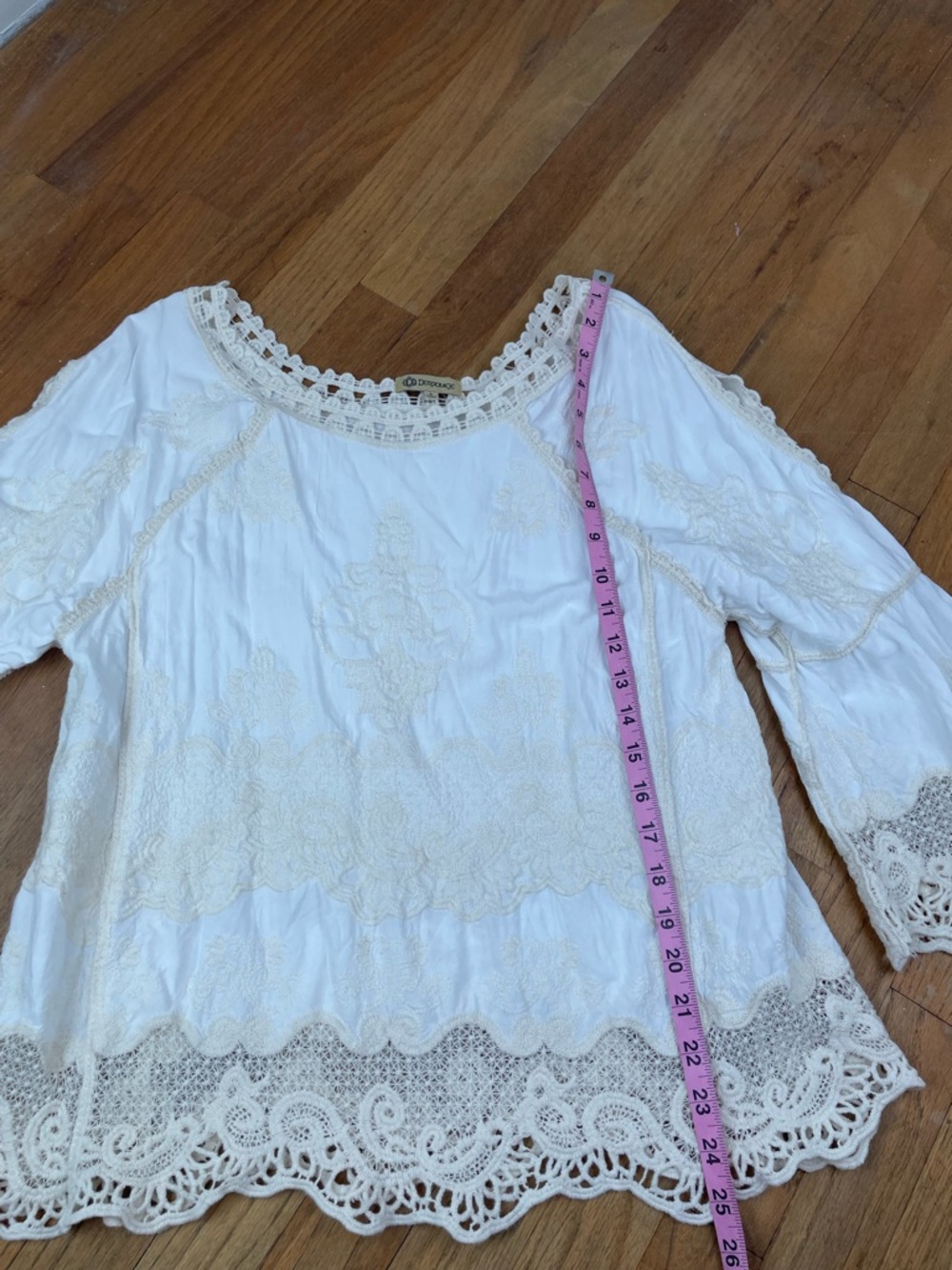 Democracy Cream and White Crochet-Trim Peasant Blouse - Picture 4 of 16